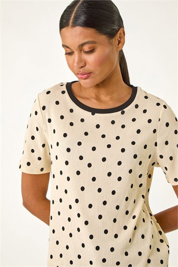 White Textured Spot Stretch Top