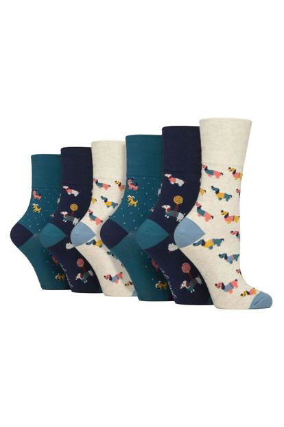 Pink 6 Pairs Wildlife Dogs Cats Patterned Socks