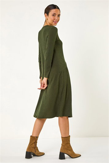Ribbed Drop Waist Stretch Midi Dress 14638228
