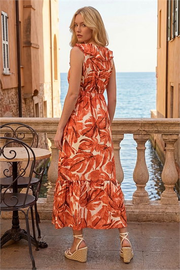 Leaf Print V-Neck Maxi Dress 14855064