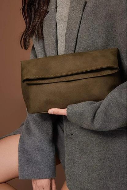 Purple Soft Suede Foldover Clutch Bag