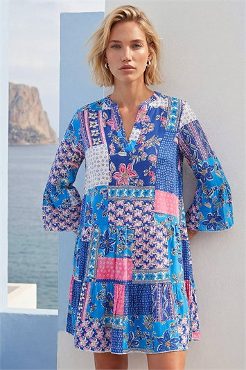 Patchwork Print Swing Dress 14923409