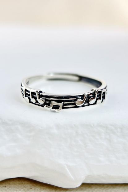 Metallic Sterling Silver Musical Notes Ring