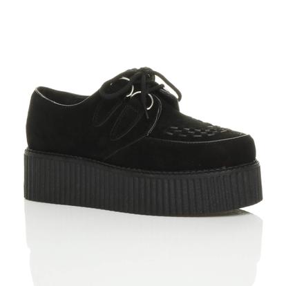 Black Double Platform Brothel Creepers Lace Up Shoes
