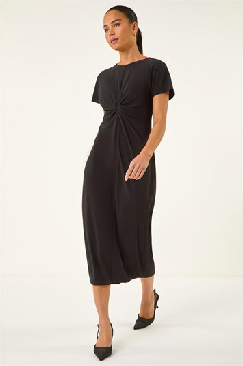 Petite Twist Front Stretch Midi Dress 14806308