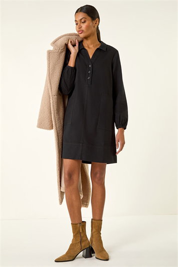 Black Collared Shift Shirt Dress