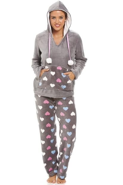 Grey Multicoloured Heart Print Supersoft Pyjama Set