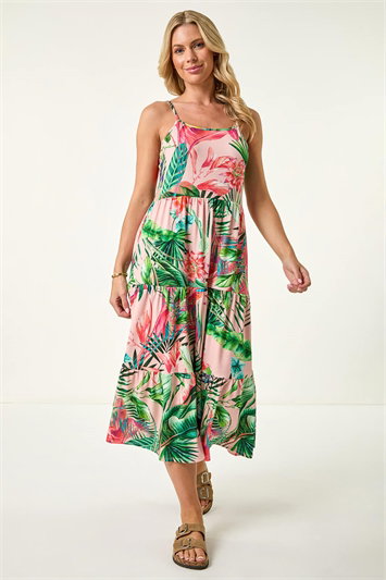 Petite Tropical Strappy Tiered Dress 14755372