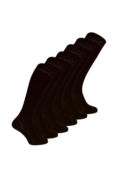 Black Ladies 6 Pairs Long Bamboo Socks | Knee High Plain & Patterned Design Socks