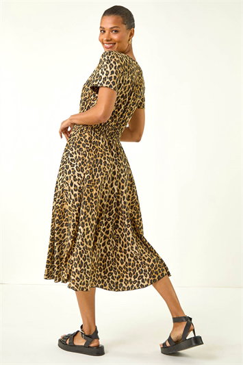 Animal Print Shirred Midi Dress 14745989