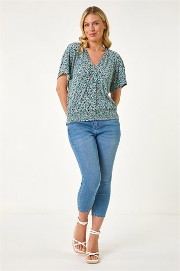 Petite Ditsy Print Crinkle Blouson Top 19389809