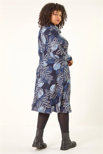 Curve Leaf Print Cowl Neck Dress 14789360