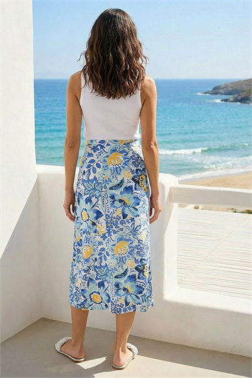 Floral Print Stretch Midi Skirt 17077809