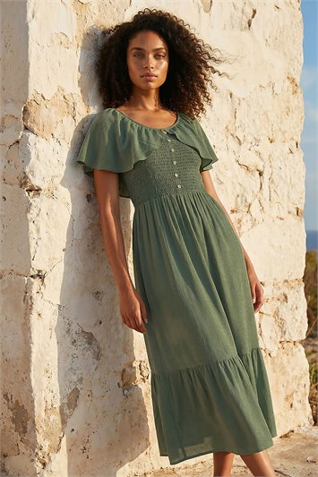 Dusk Shirred Frill Maxi Dress 14915263