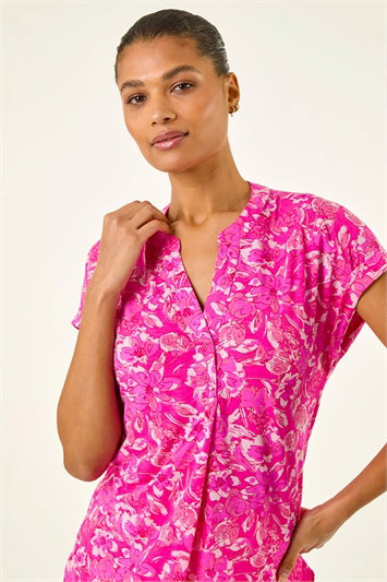 Pink Floral Print V-Neck Top