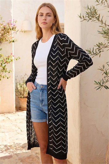 Black Zig Zag Longline Cardigan