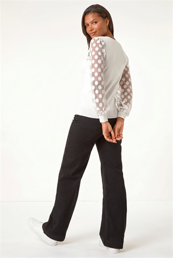 White Polka Dot V-Neck Sleeve Knit Jumper