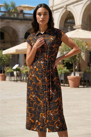 Floral Belted Midi Shirt Dress 14743308