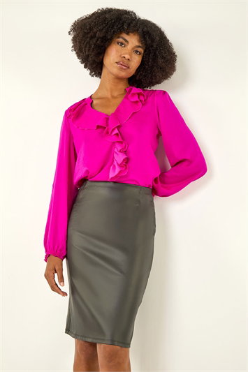 Metallic Faux Leather Pull On Pencil Skirt
