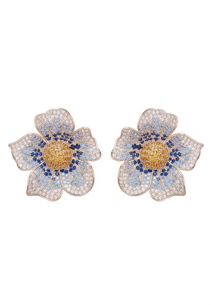 Blue Diva Floral Stud Earrings