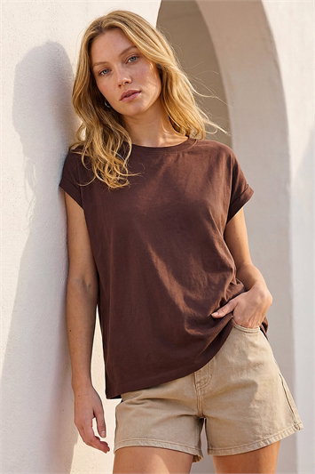 Brown Stretch Cotton Jersey T-Shirt