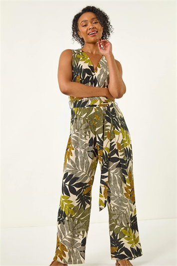 Petite Leaf Print Wrap Jumpsuit 14773649