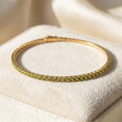 Metallic Peridot August Birthstone Dainty Tennis Bracelet