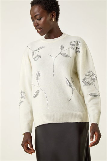 White Floral Sparkly Knit Jumper