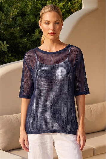 Blue Oversized Textured Stretch Top