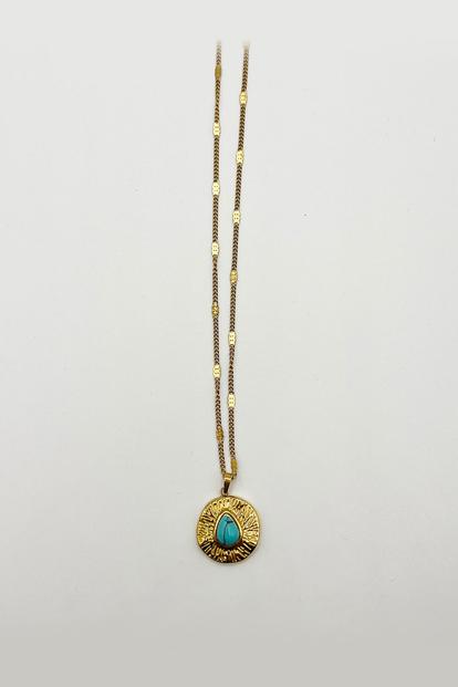 Metallic Turquoise Stone Pendant Necklace