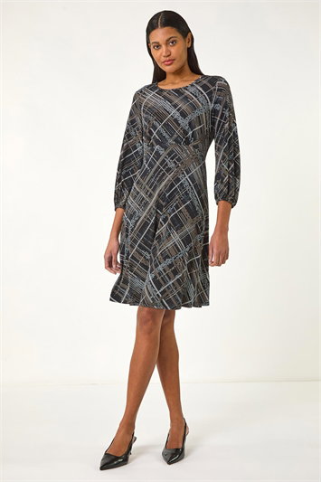 Brown Abstract Linear Stretch Dress