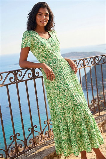 Floral Print Ruched Sleeve Midi Dress 14561434