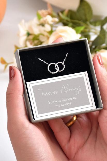 Metallic Anniversary Gift Silver Dual Circle Bracelet