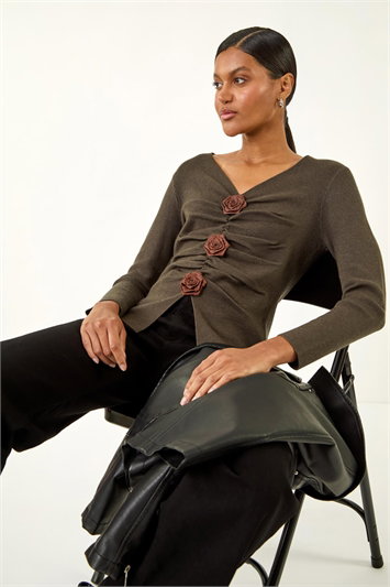 Green Rose Front Knit Top