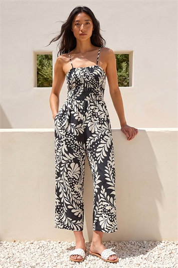 Black Petite Shirred Bodice Jumpsuit