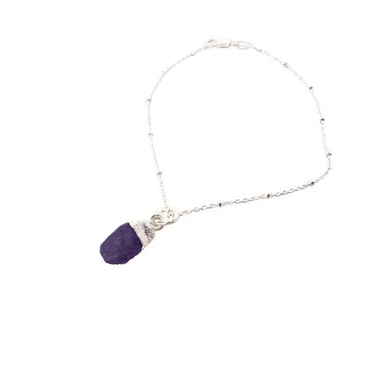 Purple Raw Amethyst February Birthstone Silver Charm Bracelet