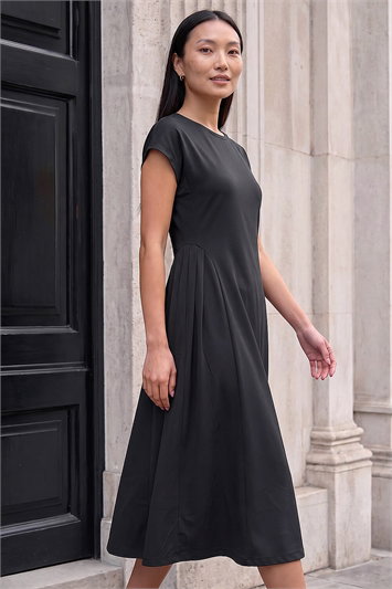 Black Side Pleat Detail Dress