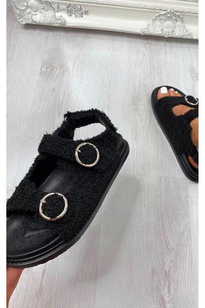 Zahra Faux Fur Double Buckle Sliders M000016605
