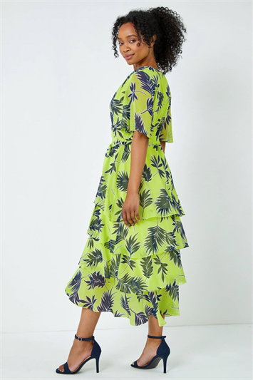 Petite Tropical Chiffon Tiered Midi Dress 14383049