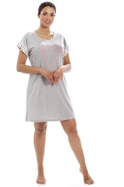 Blue Short Sleeve Plain Nightshirt With Heart Motif