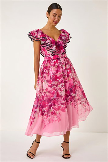 Floral Frill Organza Midi Dress 14676472