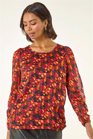 Red Blurred Satin Stripe Top