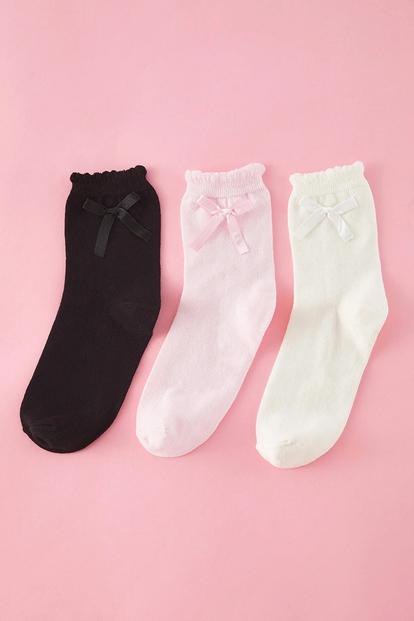 Multi 3-Pack Cotton Bow Detail Knit Socks