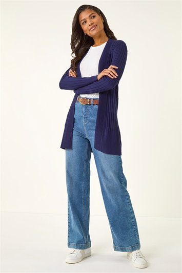 Longline Stretch Ribbed Cardigan 16064554