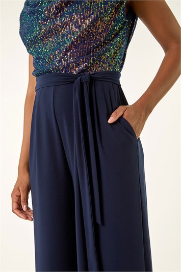 Sequin Bodice Cowl Neck Jumpsuit 14579060