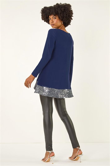 Blue Sequin Hem Tunic Stretch Top