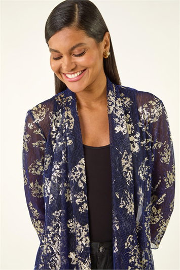 Metallic Floral Plisse Jersey Cardigan