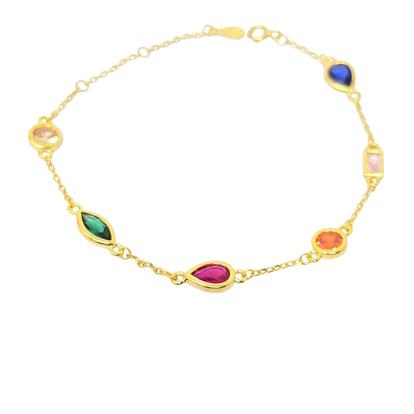 Multi Geometric Multicolour Gemstone Gold Plated Bracelet