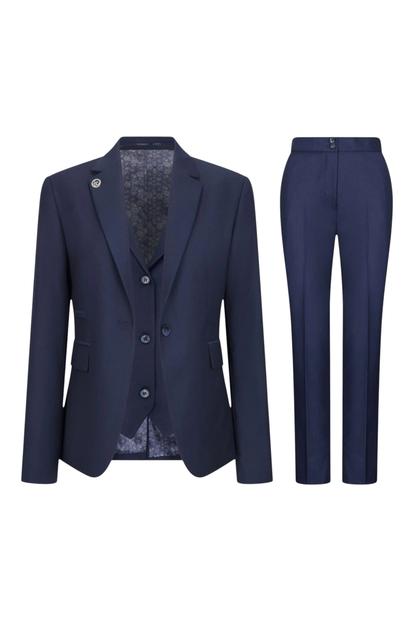 Blue Womens 3 Piece Plain Navy Formal Office Suit