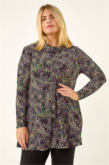 Purple Curve Spot Print Cowl Neck Top